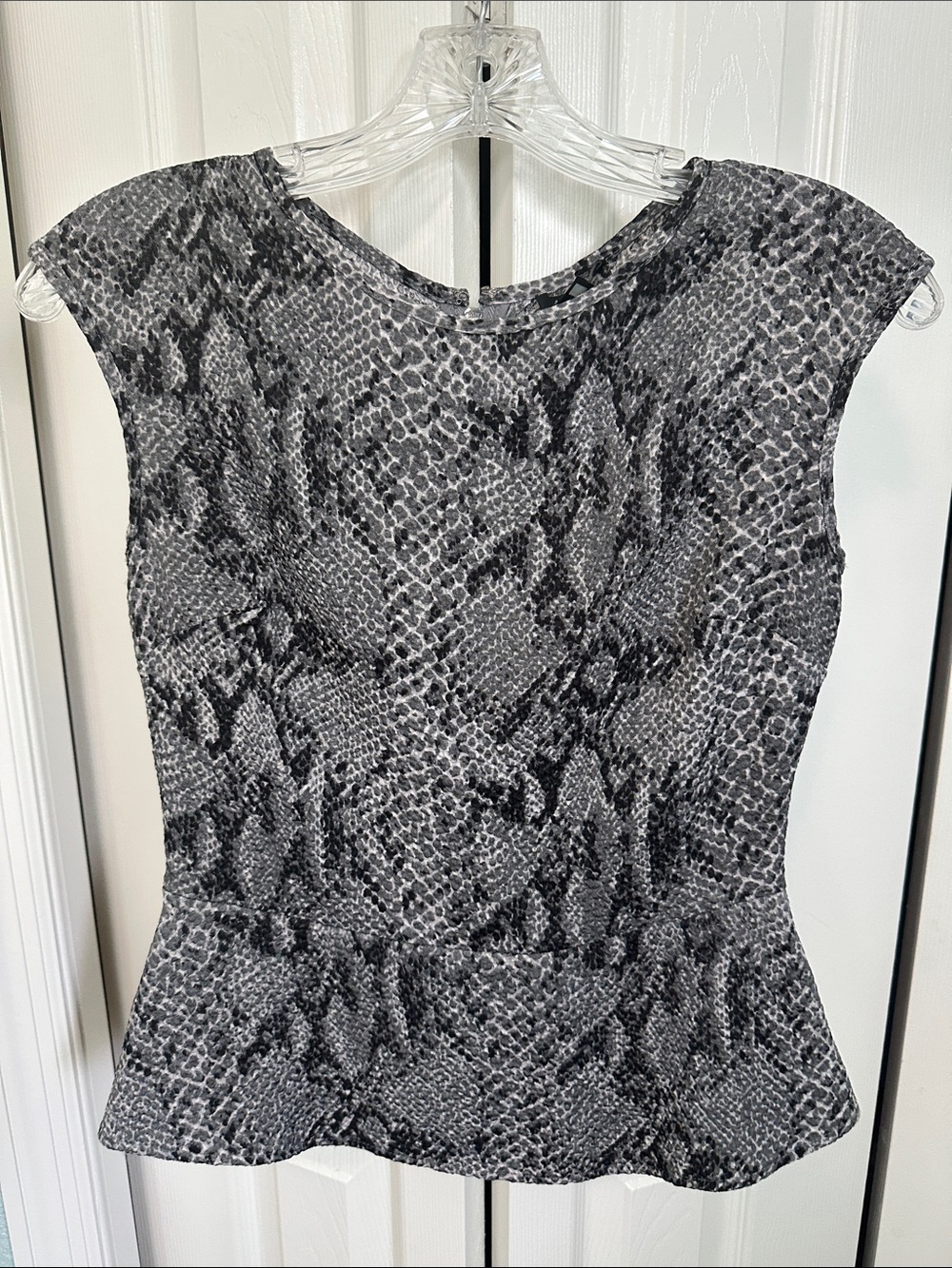Ann Taylor Black and Gray Snake-Print Peplum Blouse
